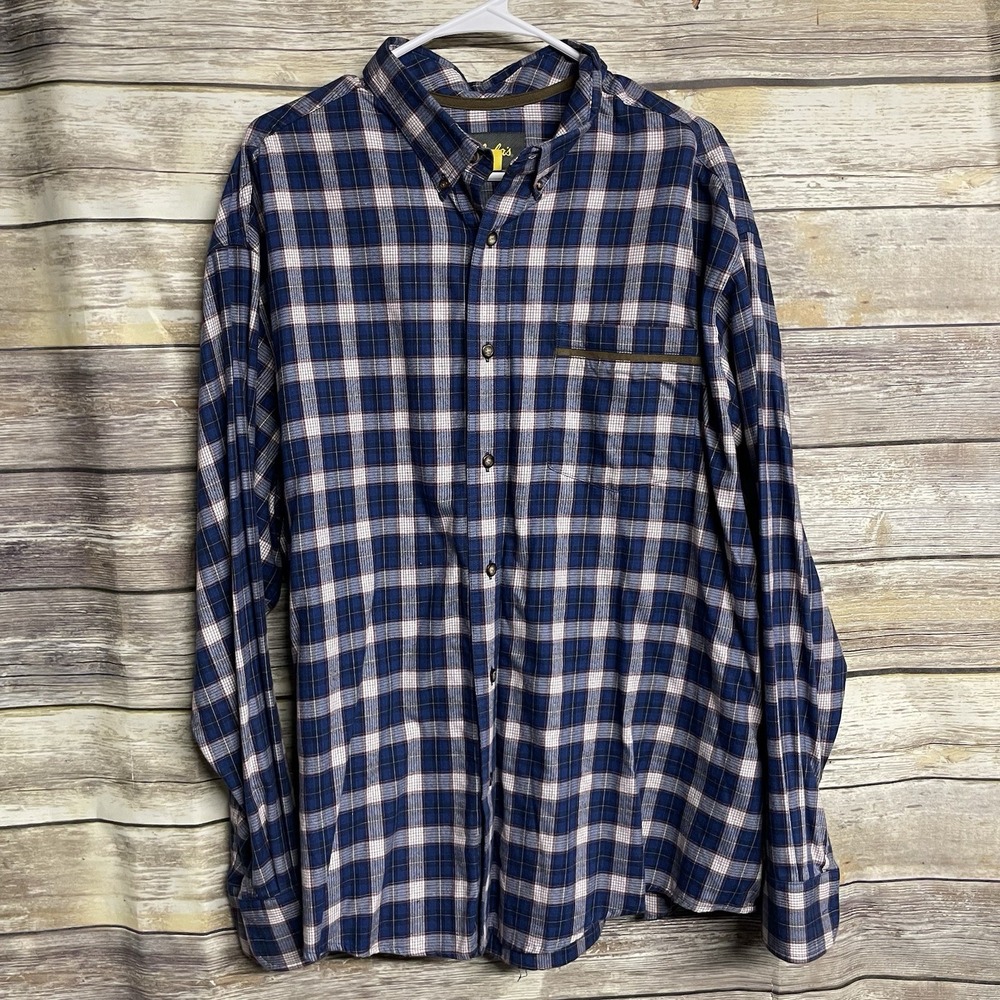 Cabela's Flip Cuff Button Down Shirt Men's 2XL Cotton Plaid Long Sleeve‎ Country